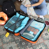 Bőröndrendező táskák utazáshoz 7 db-os szett sötétkék flamingó