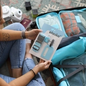 Utazási kiegészítő csomag bőröndpánt számzáras lakat és bőröndcímke kék