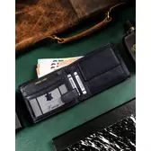 Elegáns Valódi bőr Férfi pénztárca díszdobozban sötétkék színben