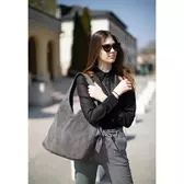 Valódi velúrbőr sötétszürke női táska