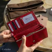 Lovas bőr piros női pénztárca RFID védelemmel díszdobozban