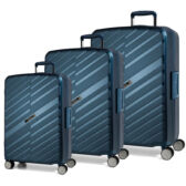 Bon Voyage Törhetelen Cipzár nélküli Spinner 3 db-os bőrönd szett Kék Bon Voyage Törhetelen Cipzár nélküli Spinner 3 db-os bőrönd szett Kék