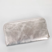 Valódi bőr ezüst színű körbezippes női pénztárca