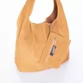 Valódi velúrbőr női táska karamel színben
