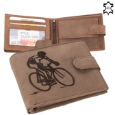 Bőr pénztárca barna színben  kerékpáros mintával RFID védelemmel 5702-cycling