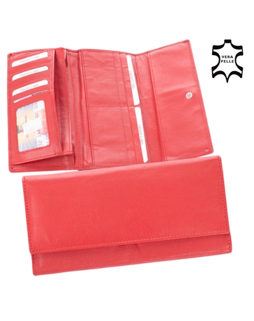 Bőr női pénztárca piros színben sok kártyatartóval