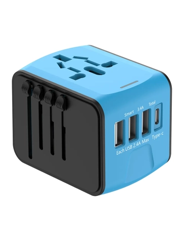 Utazási kiegészítők Világ adapter USB Töltővel Kék