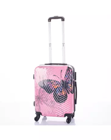 Pillangós keményfalú ABS bőrönd kabin méret levehető kerekekkel rózsaszínben