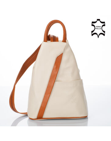Valódi bőr női hátizsák beige-cognac színben