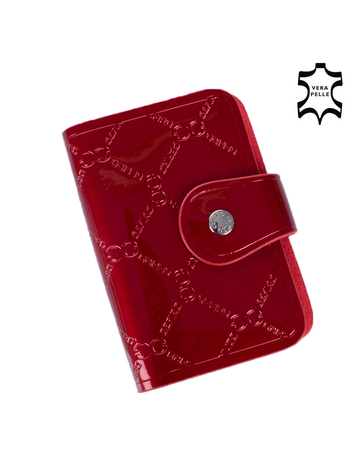 Cefiro Leather Collection Valódi bőr lakk kártyatartó piros színben