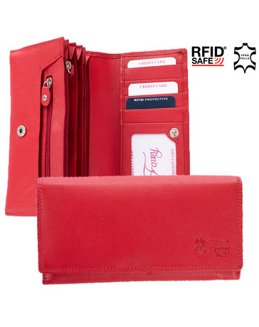 Fairy valódi bőr pénztárca piros színben RFID rendszerrel díszdobozban