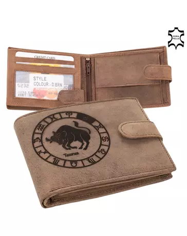 Bőr pénztárca barna színben Horoszkóp mintával Bika RFID védelemmel 5702-taurus