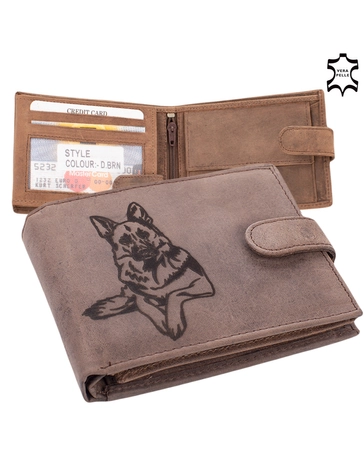 Bőr vadász pénztárca barna színben  németjuhász kutya mintával RFID védelemmel 5702-dog-2