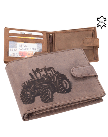 Bőr pénztárca barna színben traktor mintával RFID védelemmel díszdobozban 5702-tractor-1