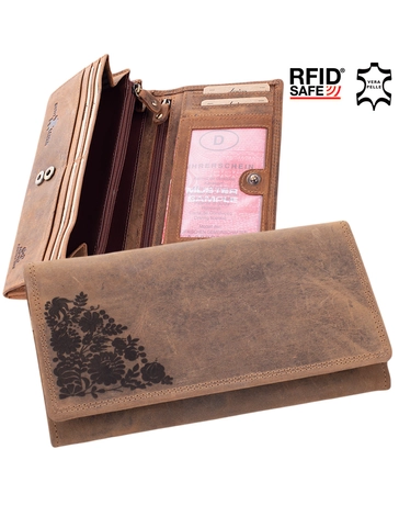Különleges Brifkó virágos pénztárca barna színben RFID rendszerrel
