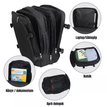 Bővíthető Bontour FlexGo WizzAir méretű fedélzeti 3 funkciós táska/hátizsák fekete