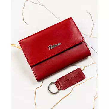 Valódi bőr pénztárca + kulcsatartó Ajándékcsomag piros színben