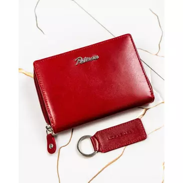 Valódi bőr pénztárca + kulcsatartó Ajándékcsomag piros színben
