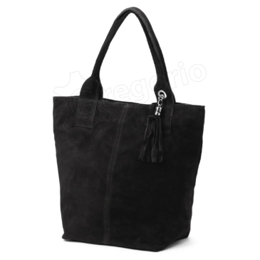 Valódi velúrbőr női táska fekete színben