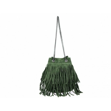 Valódi bőr Rojtos női oldaltáska Sötétzöld színben 