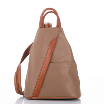 Valódi bőr női hátizsák taupe konyak színben
