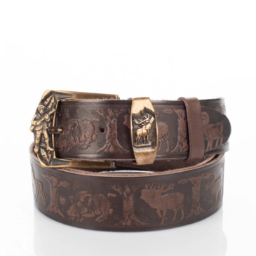 Vadász öv szarvas mintával barna színben 135 cm-től 90 cm-ig