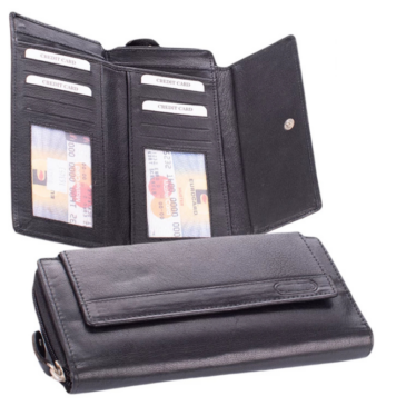 Bőr pénztárca fekete színben sok kártyatartóval 