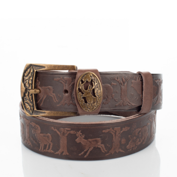 Vadász öv szarvasfej mintával barna színben 125 cm