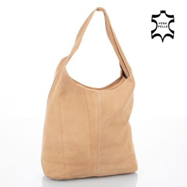 Valódi velúrbőr női táska bézs színben