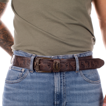 Vadász öv őz mintával barna színben 135 cm-től 90 cm-ig