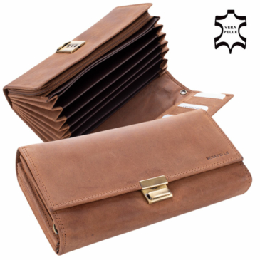 GIULIO NATURALE Valódi bivalybőr pincér pénztárca világosbarna színben 