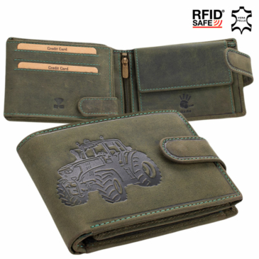 Giulio vadász pénztárca  traktor mintával RFID rendszerrel zöld színben