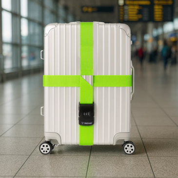 Számzáras biztonsági bőröndpánt heveder zöld színben rugalmas gumírozott