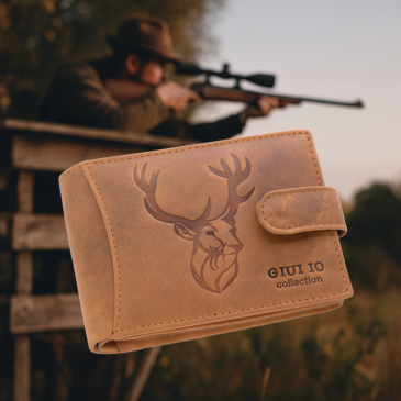 Valódi bőr férfi vadász pénztárca barna színben szarvas mintával RFID védelemmel 