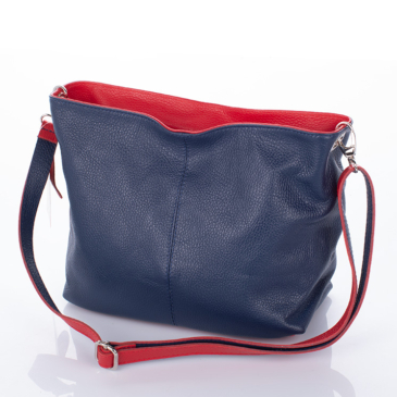 Valódi bőr női táska kék-piros színben