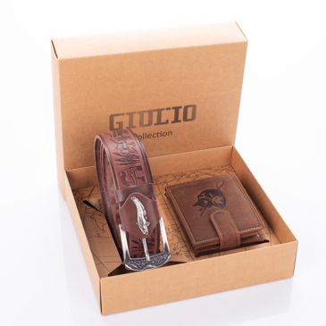 GIULIO Férfi Horgász Ajándékcsomag – Valódi Bőr Pénztárca &amp; Öv Szett