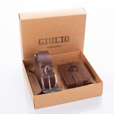 GIULIO Férfi Horgász Ajándékcsomag – Valódi Bőr Pénztárca &amp; Öv Szett