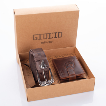 GIULIO Férfi Horgász Ajándékcsomag – Valódi Bőr Pénztárca &amp; Öv Szett
