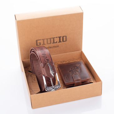 GIULIO Férfi Horgász Ajándékcsomag – Valódi Bőr Pénztárca &amp; Öv Szett