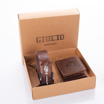 GIULIO Férfi Horgász Ajándékcsomag – Valódi Bőr Pénztárca &amp; Öv Szett