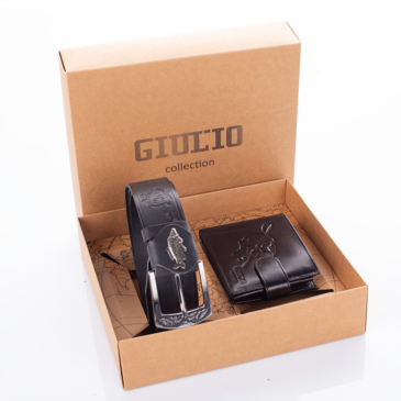 GIULIO Férfi Horgász Ajándékcsomag – Valódi Bőr Pénztárca &amp; Öv Szett