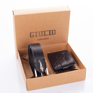 GIULIO Férfi Horgász Ajándékcsomag – Valódi Bőr Pénztárca &amp; Öv Szett