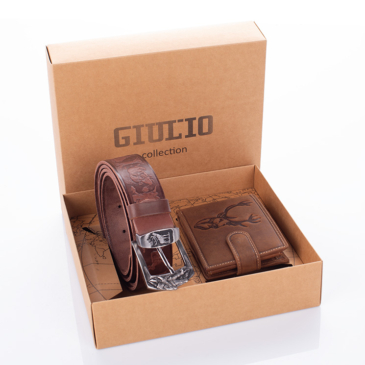 GIULIO Férfi Vadász Ajándékcsomag – Valódi Bőr Pénztárca &amp; Öv Szett