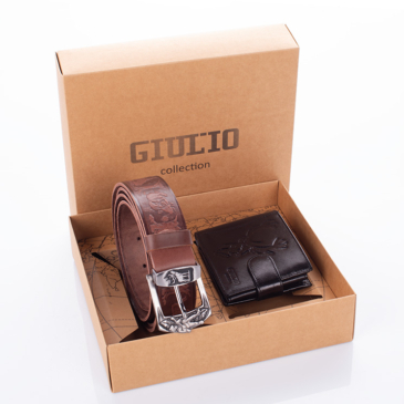GIULIO Férfi Vadász Ajándékcsomag – Valódi Bőr Pénztárca &amp; Öv Szett