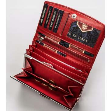 Peterson Valódi bőr pénztárca + kulcsatartó toll Ajándékcsomag piros színben