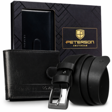 Peterson Valódi Bőr férfi pénztárca öv Ajándékcsomag