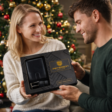 Peterson Elegáns Valódi Bőr Pénztárca és Öv Ajándékcsomag