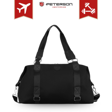 Peterson fekete poliészter sport edzőtáska hosszúpánttal