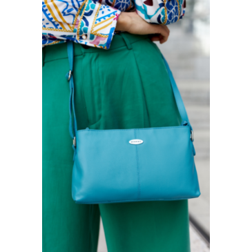 Elegáns Valódi bőr női oldaltáska türkizkék színben