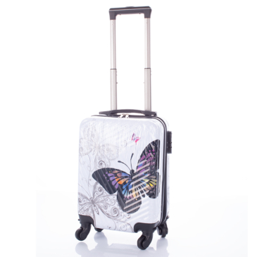 Pillangós keményfalú ABS bőrönd kabin méret levehető kerekekkel fehér színben 40 x 30 x20 cm